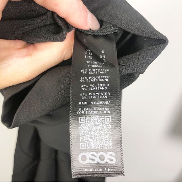 ASOS | Black Asymmetrical One Ruffle Shoulder Skinny Jumpsuit Women’s Size 2 - Picture 9 of 9